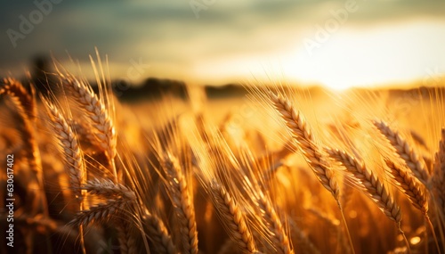 wheat field at sunset, Generative AI
