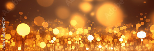 Golden bokeh background, abstract shiny circles festive theme, wedding and anniversary celebration