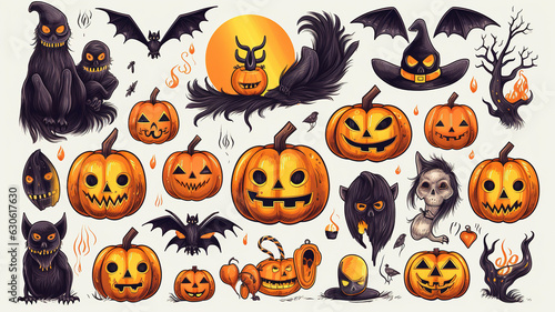 Halloween graphic elements of pumpkins, ghosts and zombi