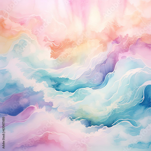 Pastel Wave Serenity Watercolor Background. Generative AI.