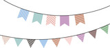 Two set of flages garland.  Decorative birthday party, carnival, school event, sport meeting.    Vector Illustration. 