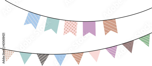 Two set of flages garland.  Decorative birthday party, carnival, school event, sport meeting.    Vector Illustration. 