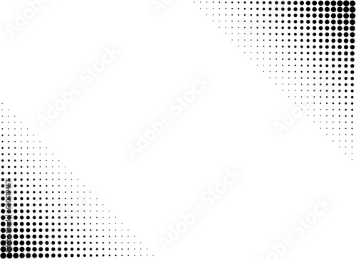 Black and white dotted pattern. Duotone banner with half tone effect. Halftone fade gradient. Comic pop art background. Cartoon print. Monochrome gradation frame. Vector illustration