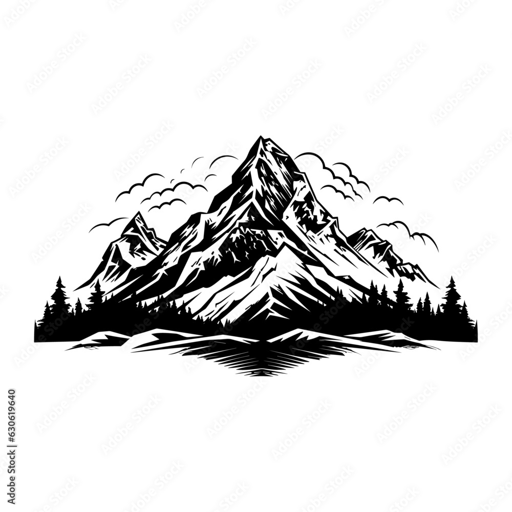 Mountains vector. Mountain range silhouette isolated on white background, vector illustration. Mountains silhouette.