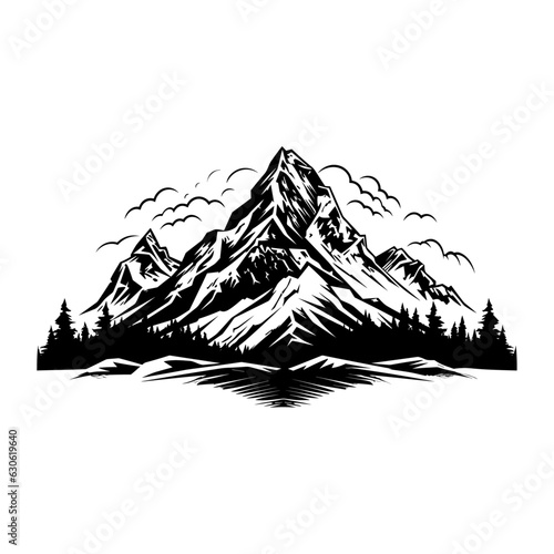 Mountains vector. Mountain range silhouette isolated on white background, vector illustration. Mountains silhouette.