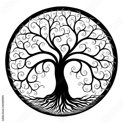 Yggdrasil tree, vector isolated on white background, tree off life, vector illustration