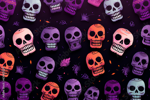 Human skull for Halloween pattern. Background, wallpaper. AI Generation © Uliana