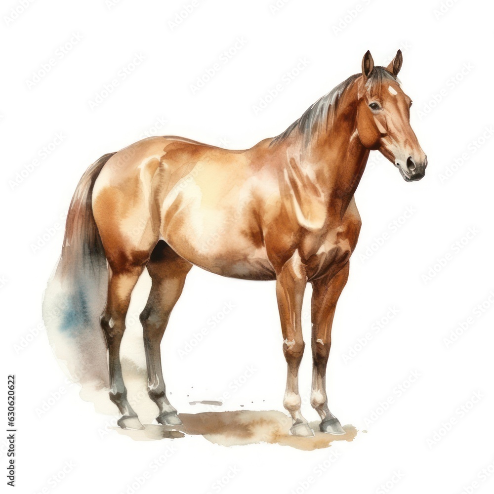 Water color of a horse isolated on white background, Generative AI