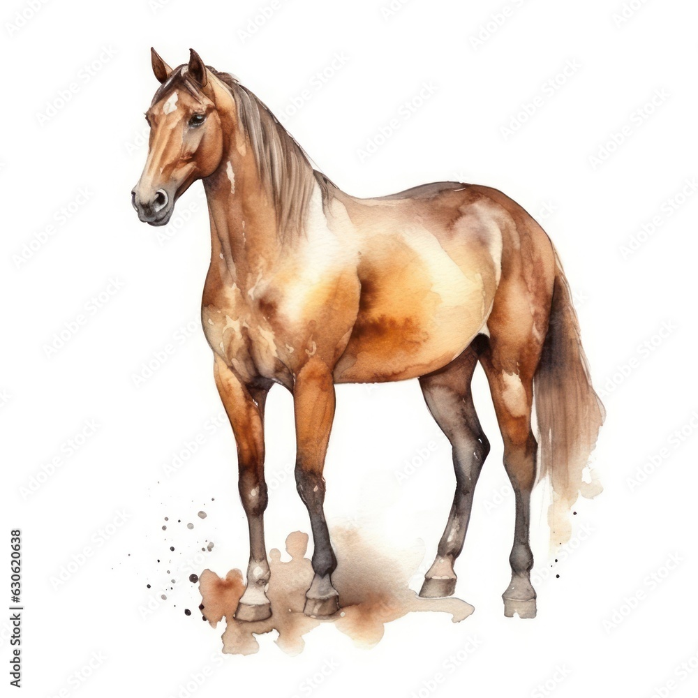 Obraz premium Water color of a horse isolated on white background, Generative AI
