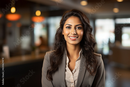 Elegant young Indian business woman. President of a large international company. South Asia. India. executive. shareholder manager. AI generated image