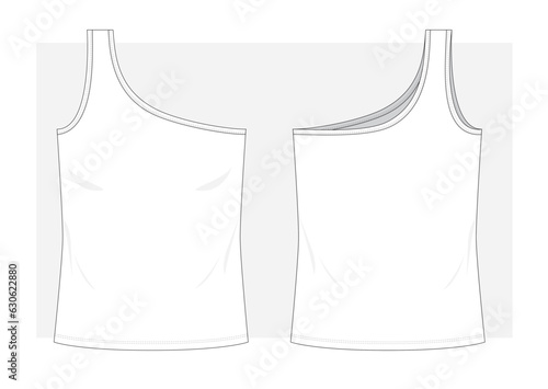 Asymmetrical tank top on one shoulder. Technical scketch.