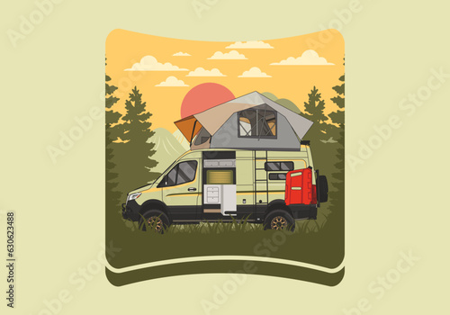Large van with roof tent illustration design
