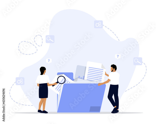 File searching concept illustration. Suitable for landing page, ui, web, app intro card, editorial, flyer, and banner.