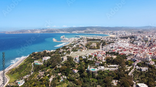Aerial drone view of Tangier, Morocco