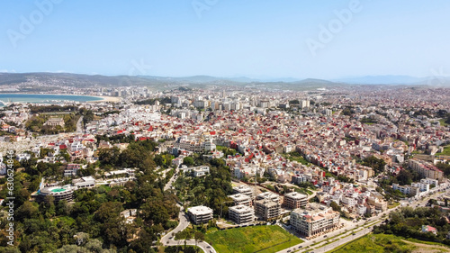 Aerial drone view of Tangier, Morocco