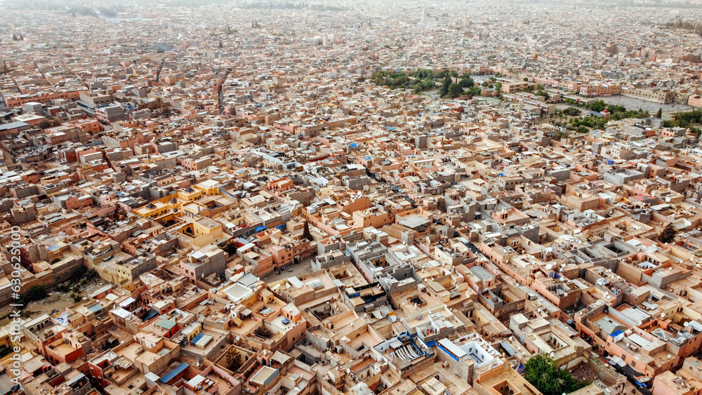 Aerial drone view of Marrakesh, Morocco