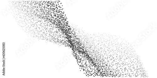 Abstract random black dot particles wavy flowing curve shape isolated on transparent background. Vector in concept technology, science, music, modern.