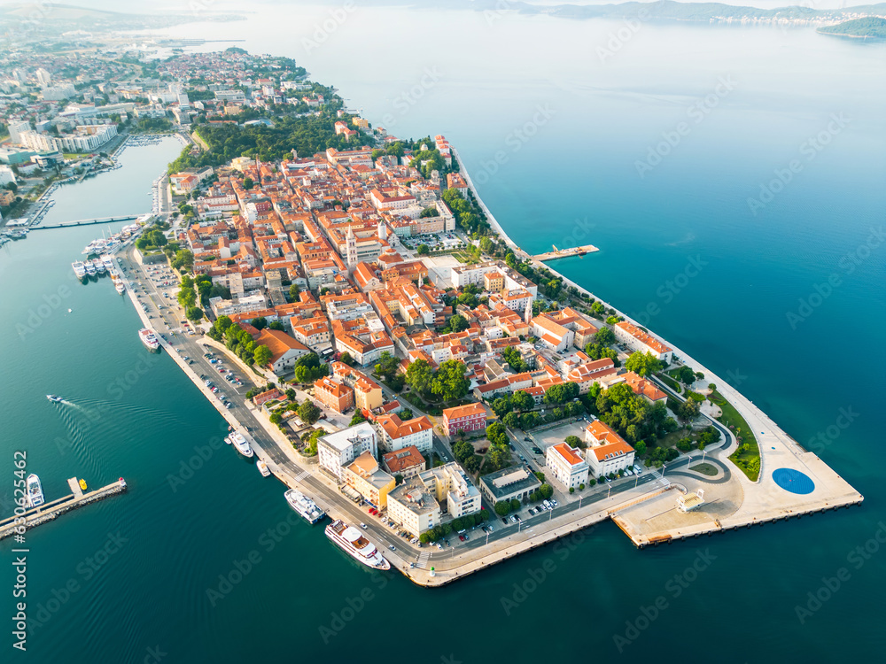 Aerial drone view of Zadar at sunset, Croatia