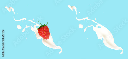 Strawberries fall into milk  shattered 3d rendering_EP4