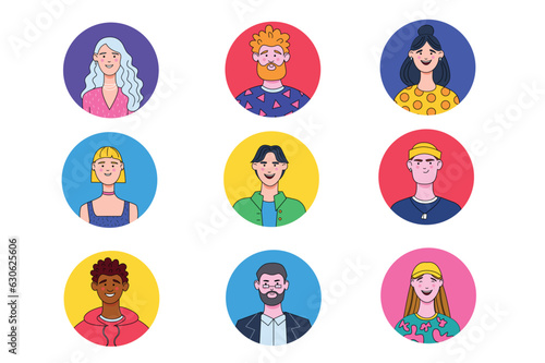 Avatars icons in the flat cartoon design. Colorful images of avatars with young people, which are common everywhere. Vector illustration.