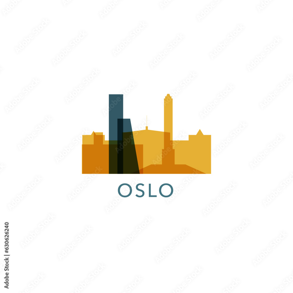 Norway Oslo cityscape skyline capital city panorama vector flat modern logo icon. Nordic Europe region emblem idea with landmarks and building silhouettes