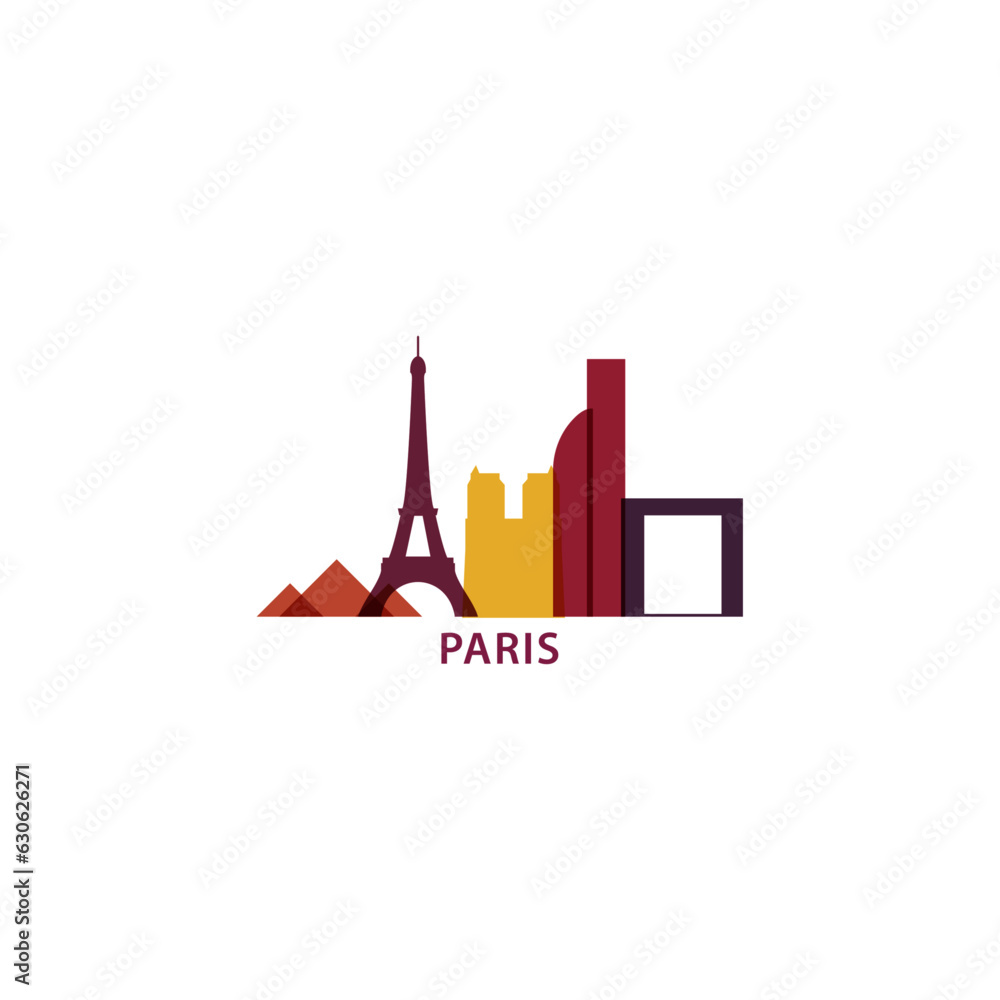 France Paris city cityscape skyline capital panorama vector flat modern logo icon. French central region town emblem idea with landmarks and building silhouettes