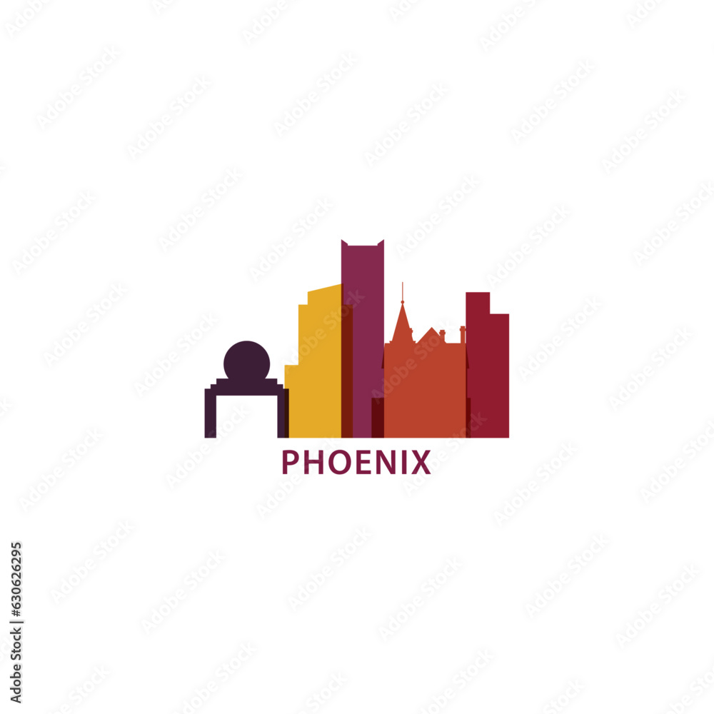 USA United States Phoenix cityscape skyline city panorama vector flat modern logo icon. US Arizona American county emblem idea with landmarks and building silhouette