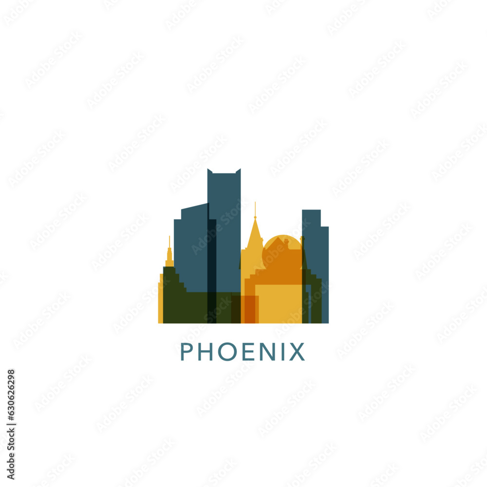 USA United States Phoenix cityscape skyline city panorama vector flat modern logo icon. US Arizona American county emblem idea with landmarks and building silhouette