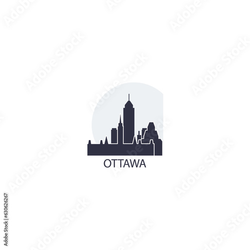 Canada Ottawa cityscape skyline city panorama vector flat modern logo icon. Canadian Ontario province emblem idea with landmarks and building silhouettes at sunrise sunset