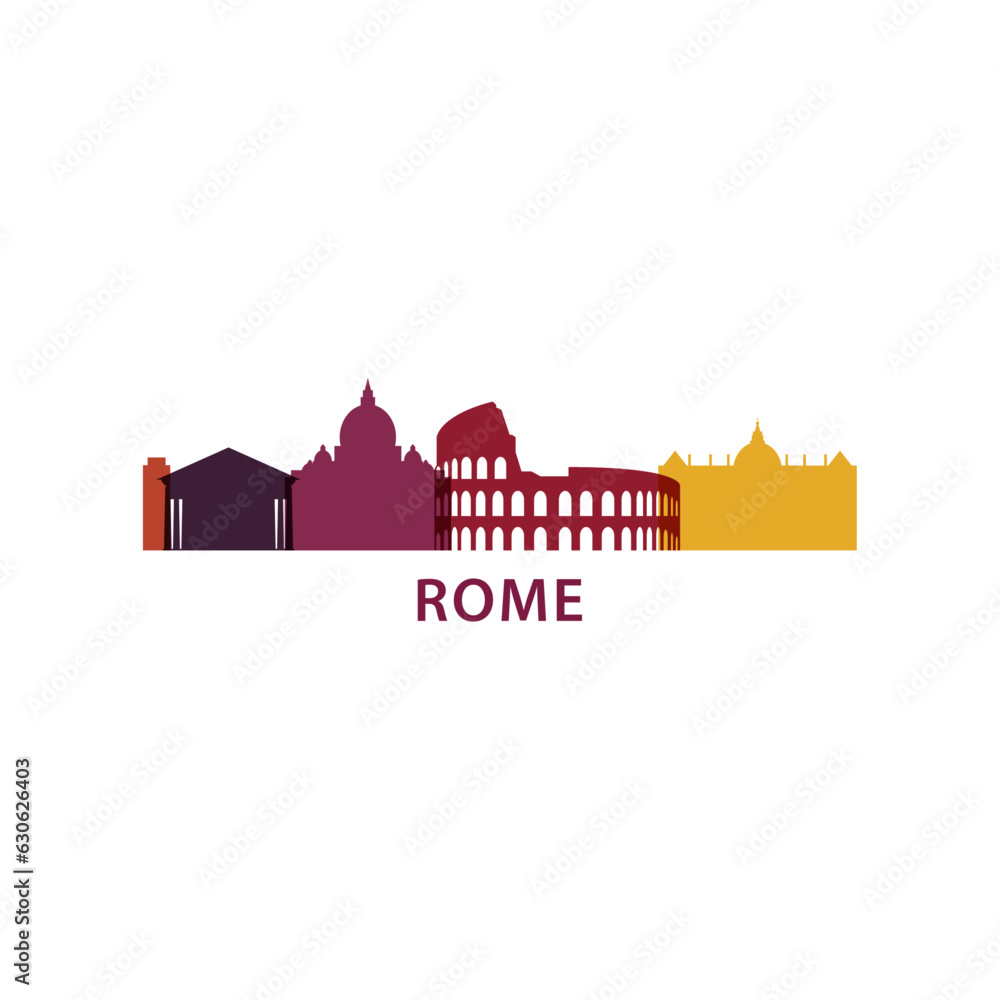 Italy Rome cityscape skyline capital city panorama vector flat modern logo icon. Roman region emblem idea with landmarks and building silhouettes
