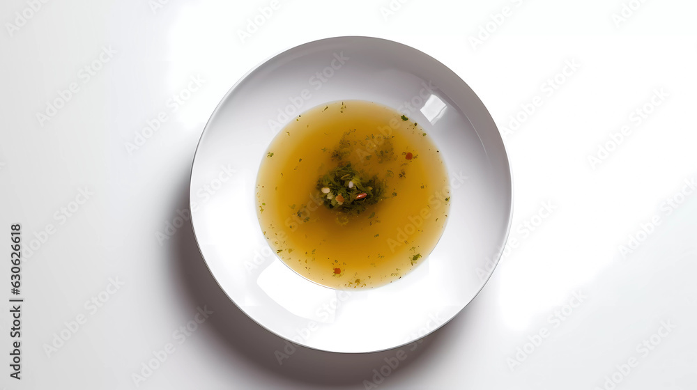 Iisolated soup in a plate top down view white background. Generative AI technology. Iisolated soup in a plate top down view white background. Generative AI technology.