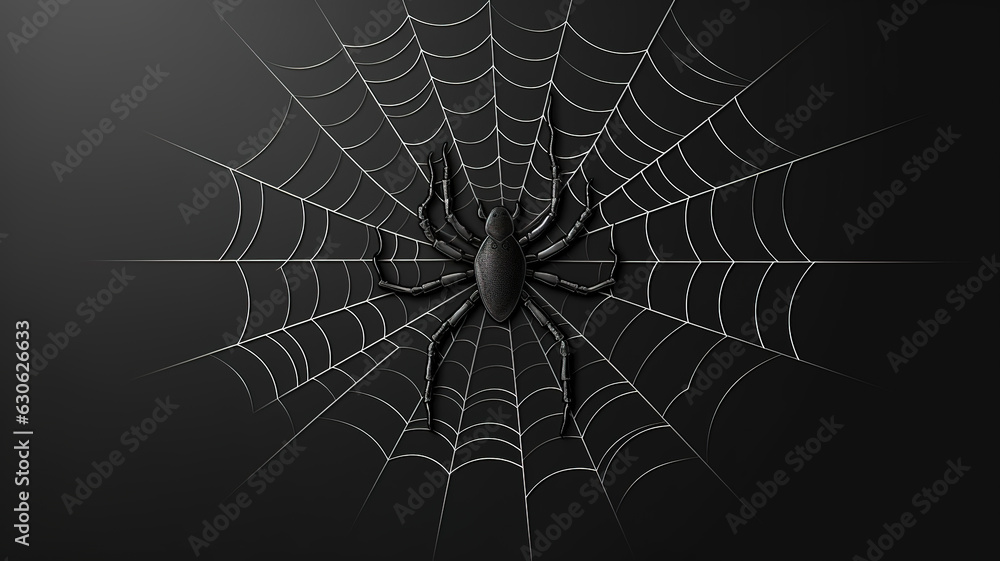 Illustration of black spider and torn web