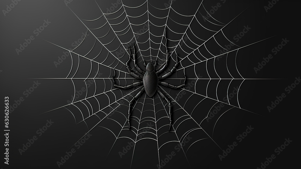 Fototapeta premium Illustration of black spider and torn web