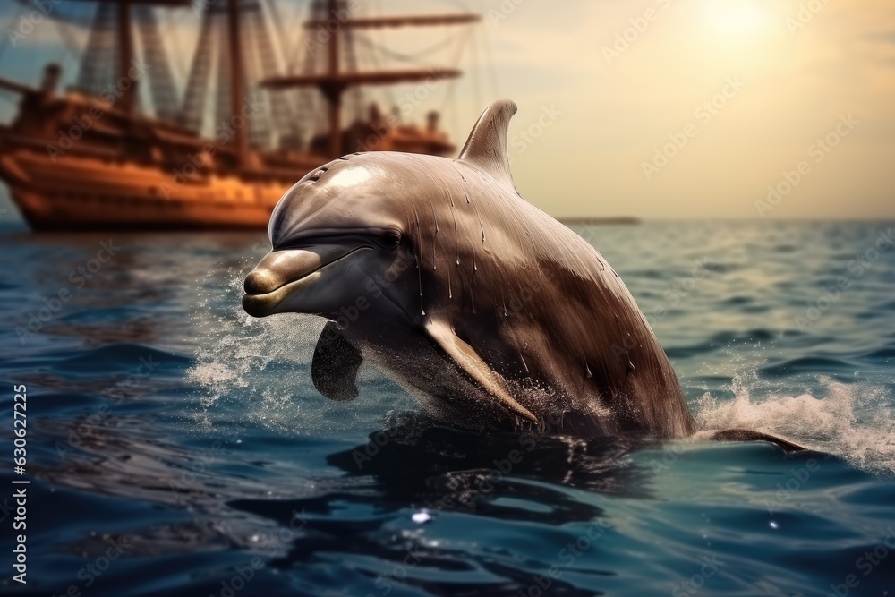 Obraz premium Dolphin swim in the blue sea in a picturesque place