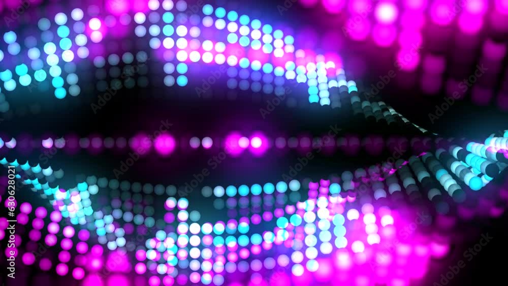 3d waving and spinning rotation many flickering and glowing small dots ...