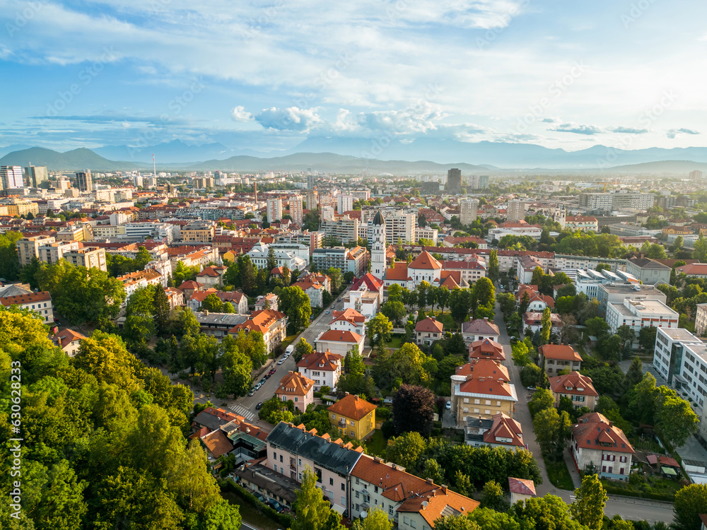 Obraz na płótnie Aerial drone view of Ljubljana, Slovenia w salonie
