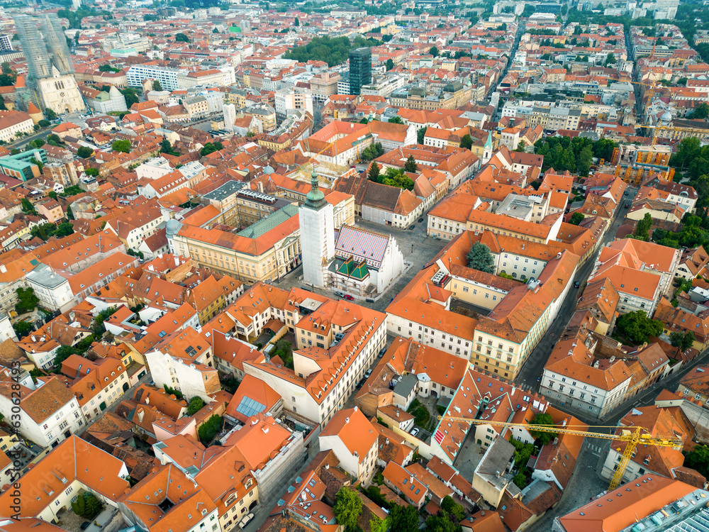 Aerial drone view of Zagreb, Croatia