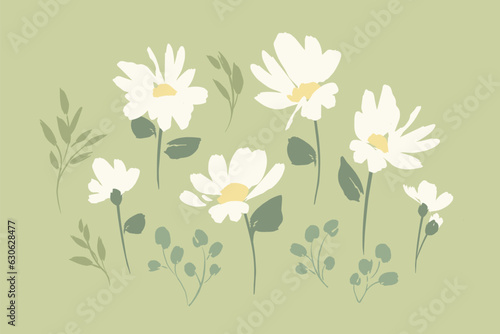 Fototapeta Naklejka Na Ścianę i Meble -  Set of abstract floral design elements. Leaves, flowers, grass, branches. Vector