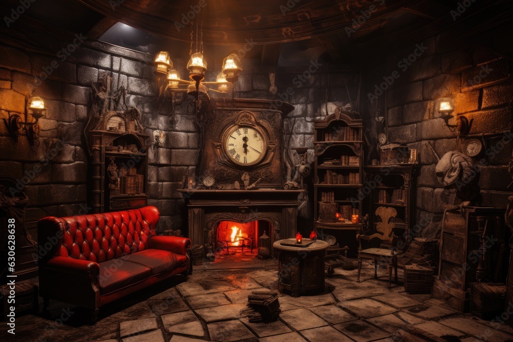 Halloween-themed escape room, challenging participants to solve puzzles and mysteries in a haunted setting - Generative AI Halloween-themed escape room, challenging participants to solve puzzles and mysteries in a haunted setting - Generative AI