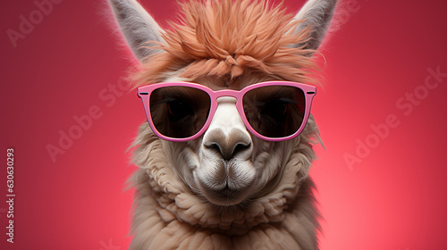 Cute lama alpaca in sunglasses. Generative ai © andranik123