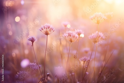 Meadow flowers  a gorgeous  crisp morning bathed in warm  gentle light. Vintage autumn landscape with a natural blurred background