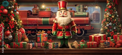 Joyful Santa Claus bringing gifts and spreading magic on Christmas night. Merry Christmas and Happy New Year! © Postproduction