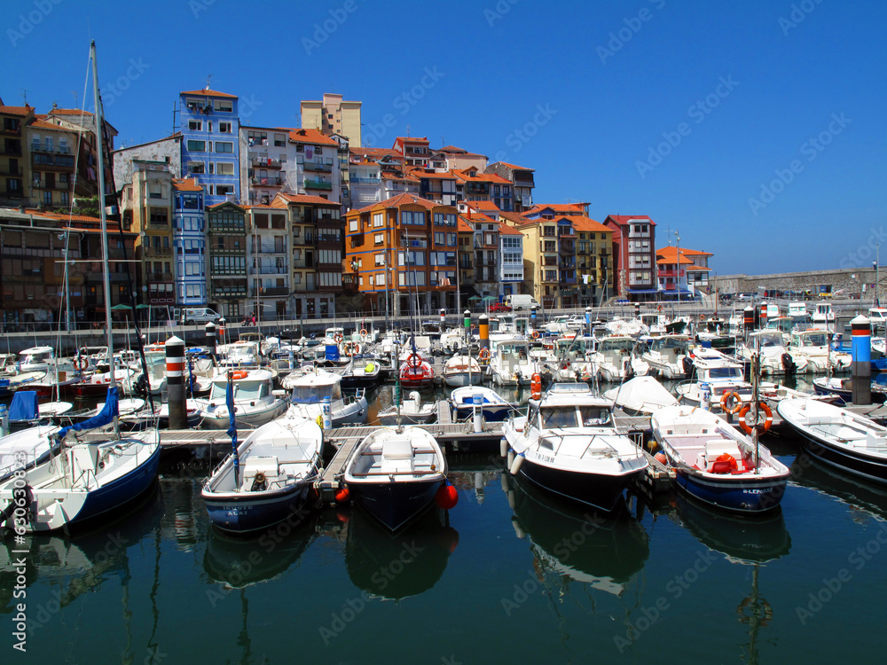 Bermeo port with blue sky.. Urdaibai. Basque Country. Spain