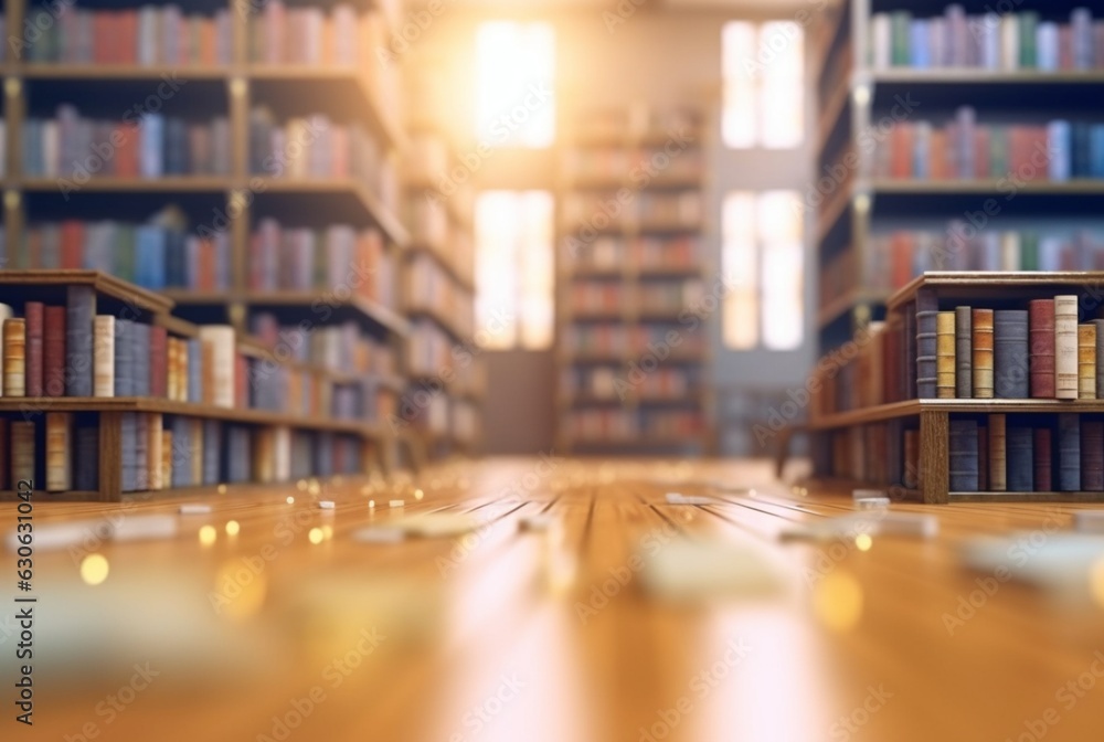 Abstract empty college library interior room. Blurred classroom with bookshelves with defocus effect. generative ai Abstract empty college library interior room. Blurred classroom with bookshelves with defocus effect. generative ai