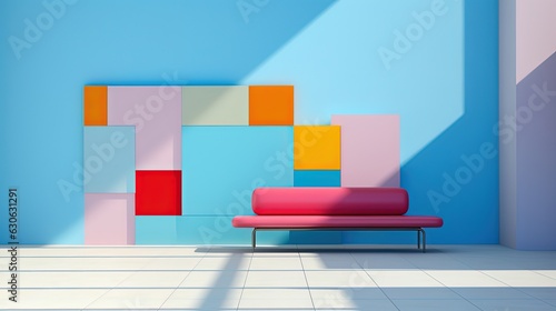 pink sofa in colorful wall living room, idea for minimal interior backdrop, cheerful bright color, mockup idea, Generative Ai © QuietWord