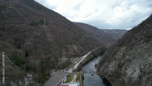 View from the top of the river flowing through the mountains, Treska River in the mountains of the Balkans photo