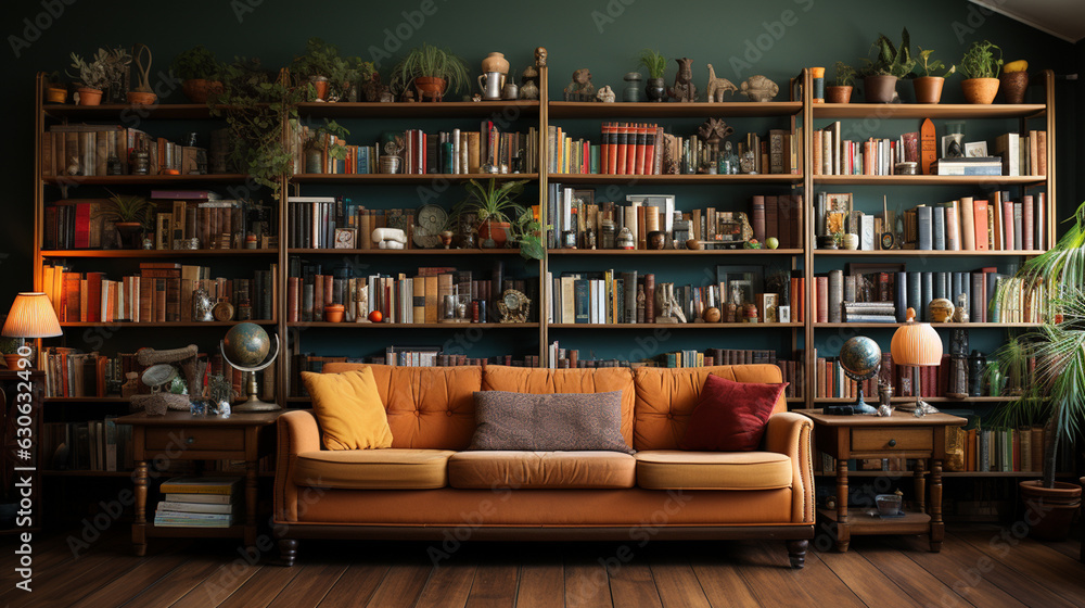 Arranged bookshelves in a beautiful room. Generative Ai Arranged bookshelves in a beautiful room. Generative Ai