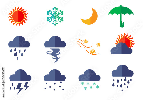 weather icons design elements various flat colored style