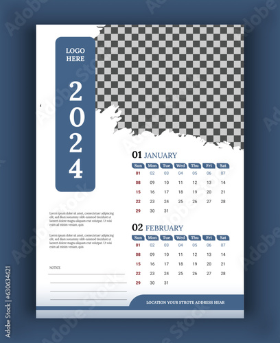 2024 Wall Calendar template, vector calendar January design, creative calendar design
