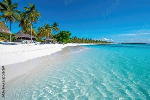 Tropical white sandy beach with palm trees